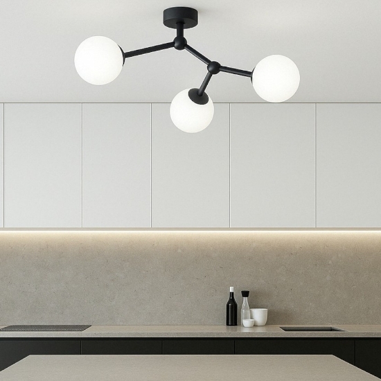 Plafoniera per cucina moderna nero 3 bocce bianche